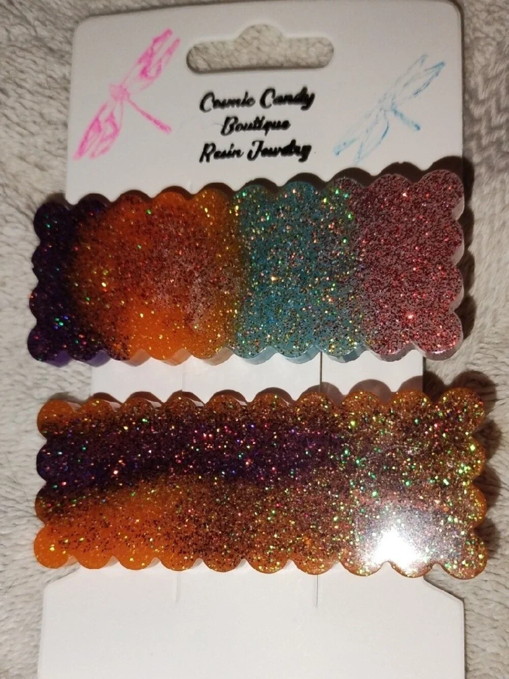 Glitter Resin Hair Clips - Multicolor Sparkle